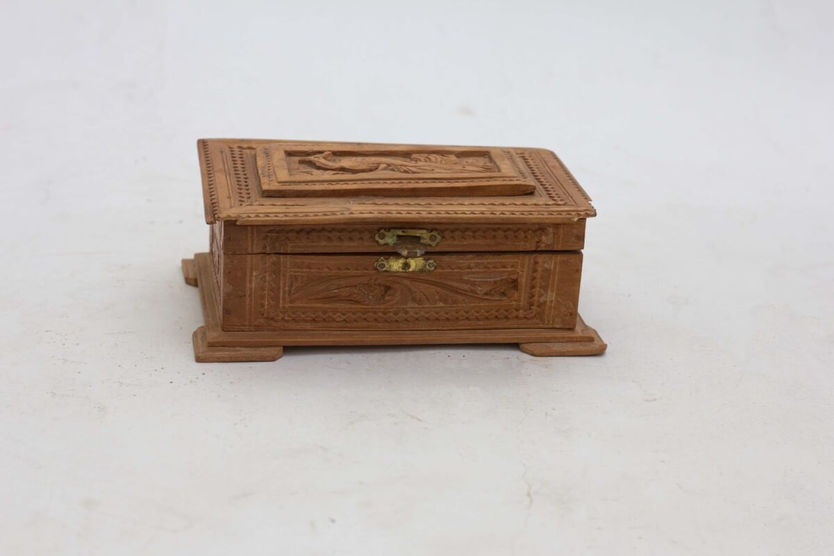 Vintage Jewelry Box Carved Wood Jewelry Box - Image 1