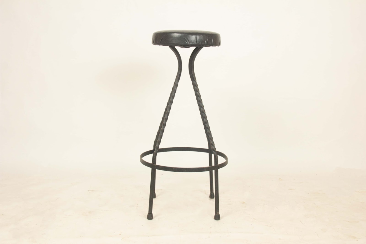 bar stool 3 Black Chrome Bar Stool (Pair, Leather Seat) - Image 1