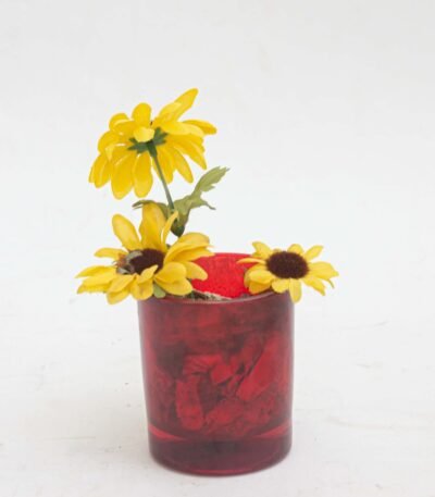 Red vase with sunflower