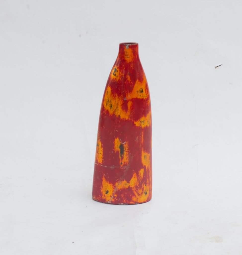 Red wooden flower vase