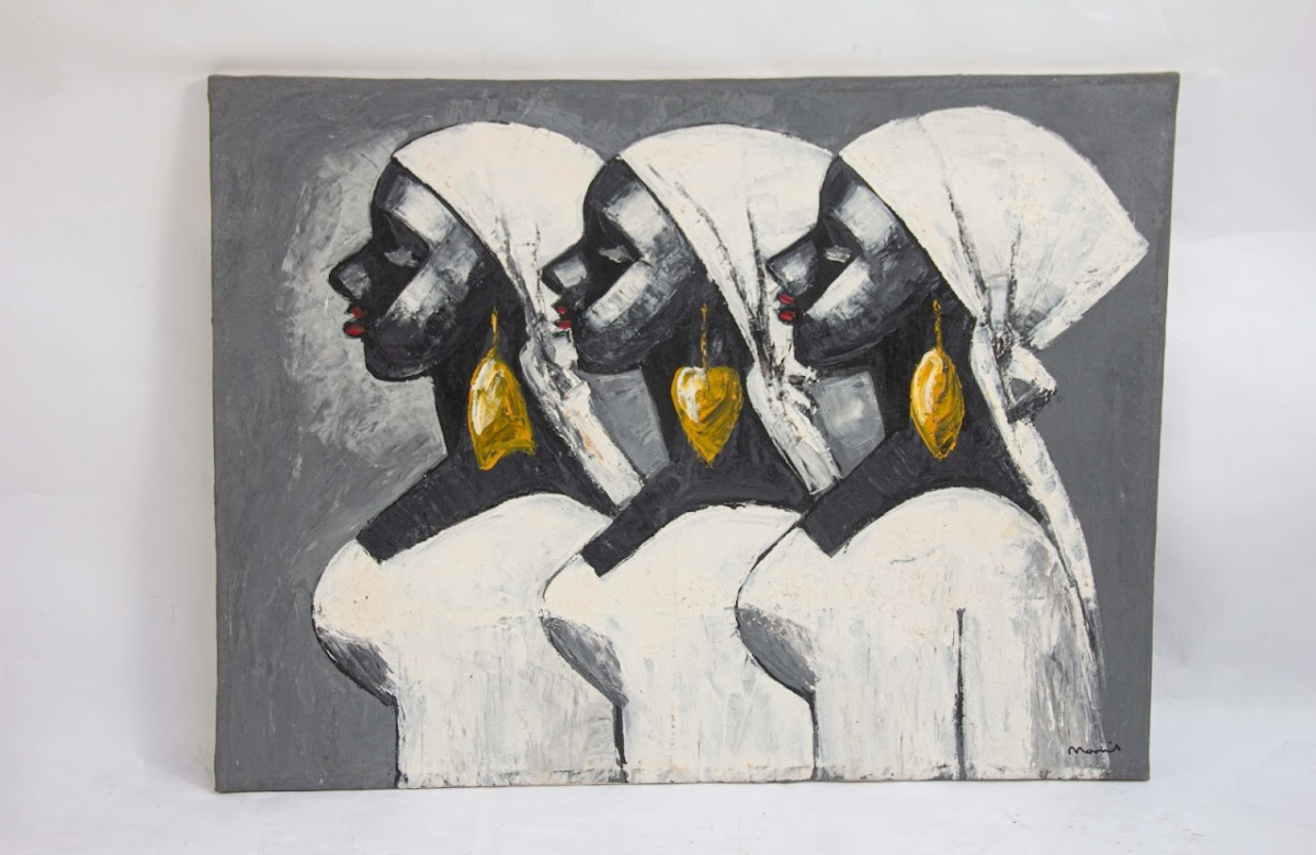 Afrocentric art 2 Three Women in White Headwraps Painting - Image 1