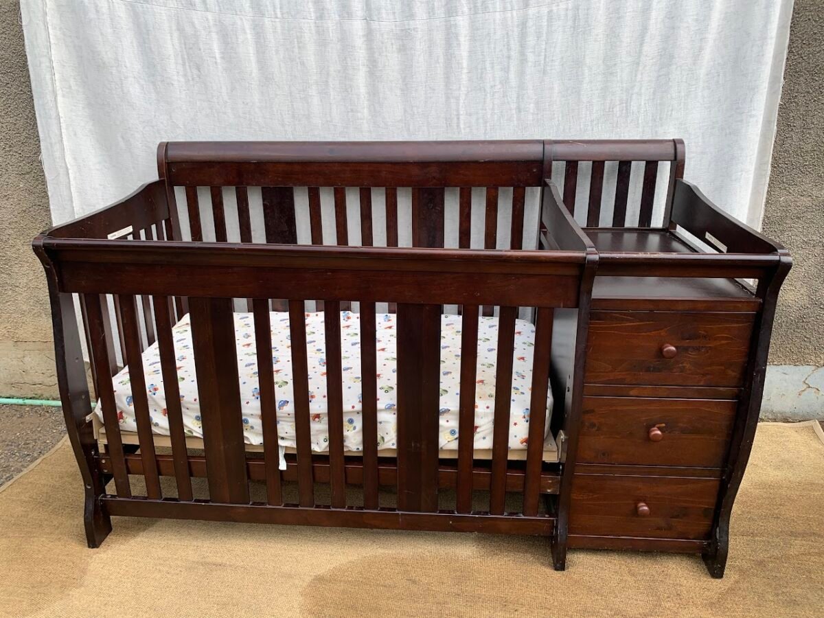 Wooden brown baby cot - Image 2