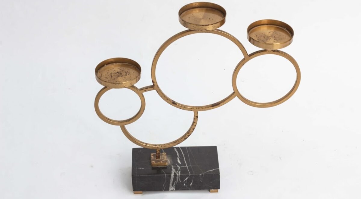 3-arm Gold circle candle stand 3-Arm Gold Circle Candle Stand - Image 1
