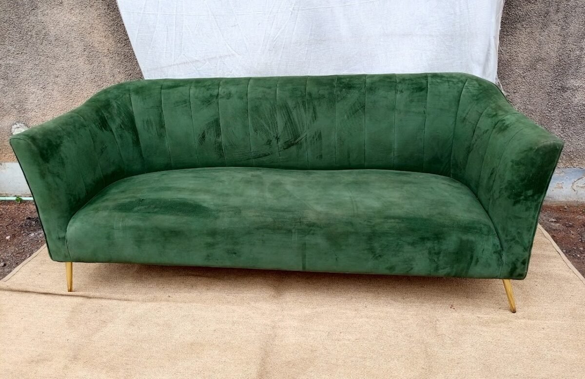 Green Velvet 3-Seater Sofa - Image 1