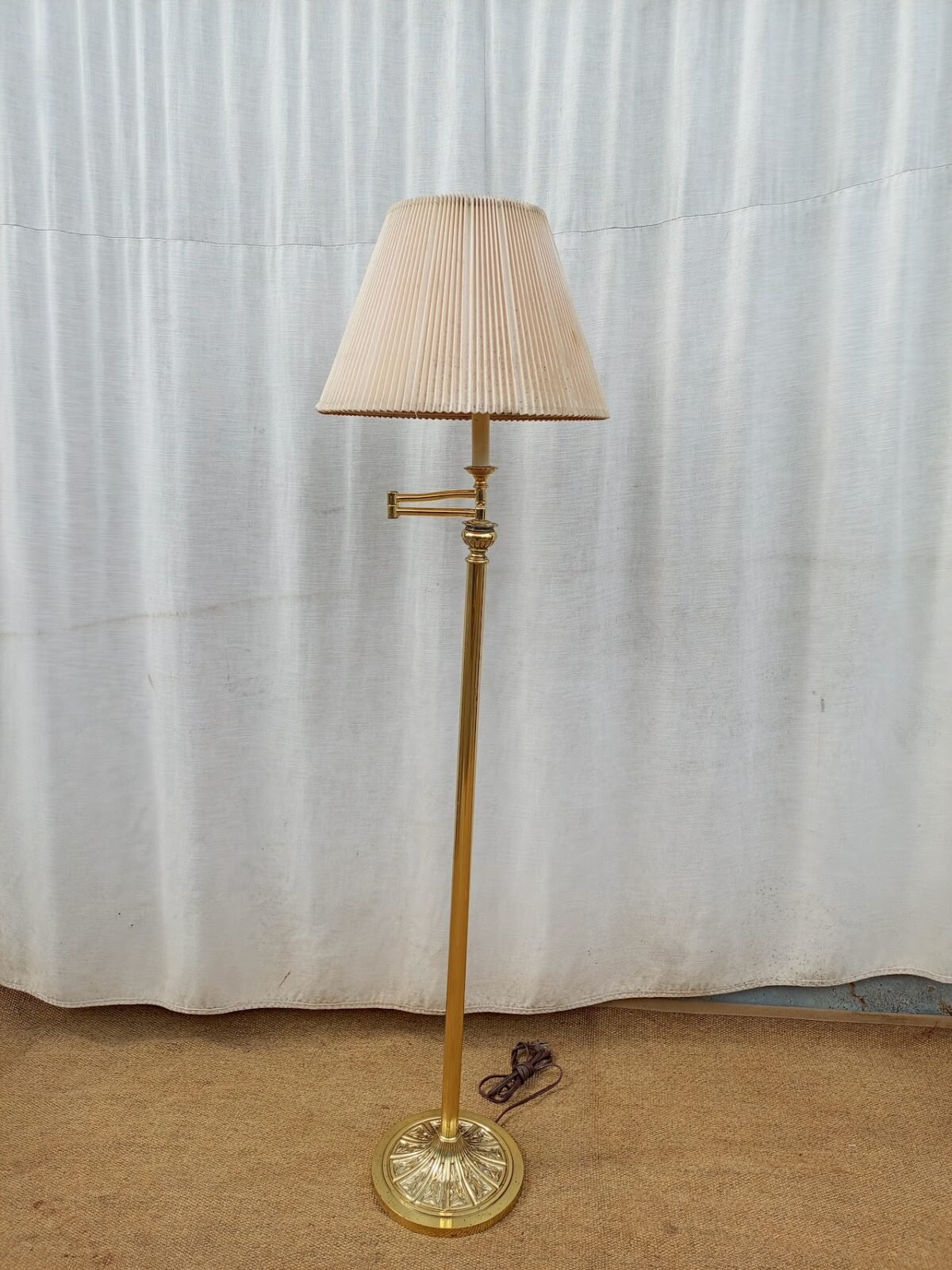 Antique floor lamp Brass Swing-Arm Floor Lamp (Pleated Shade) - Image 1