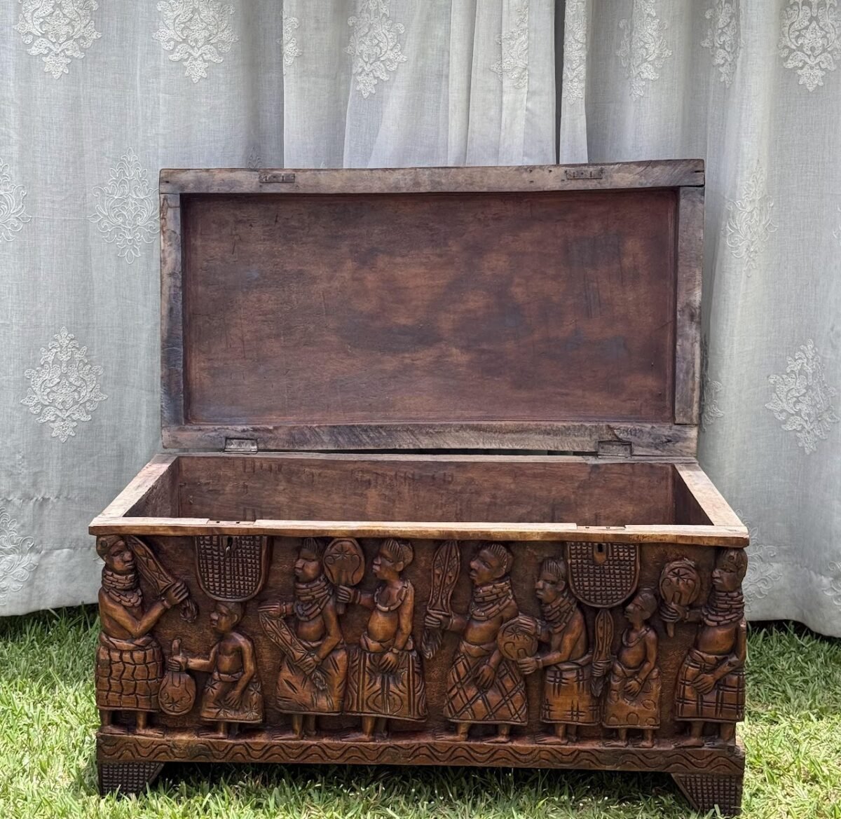 Benin-Style Carved Wood Chest - Image 2