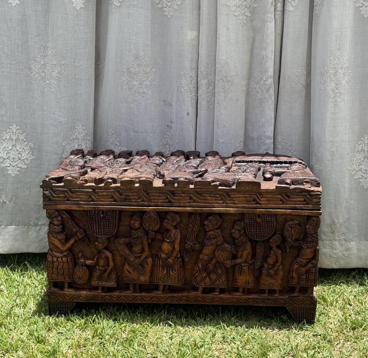 Benin-Style Carved Wood Chest - Image 1