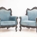 Blue velvet vintage couch