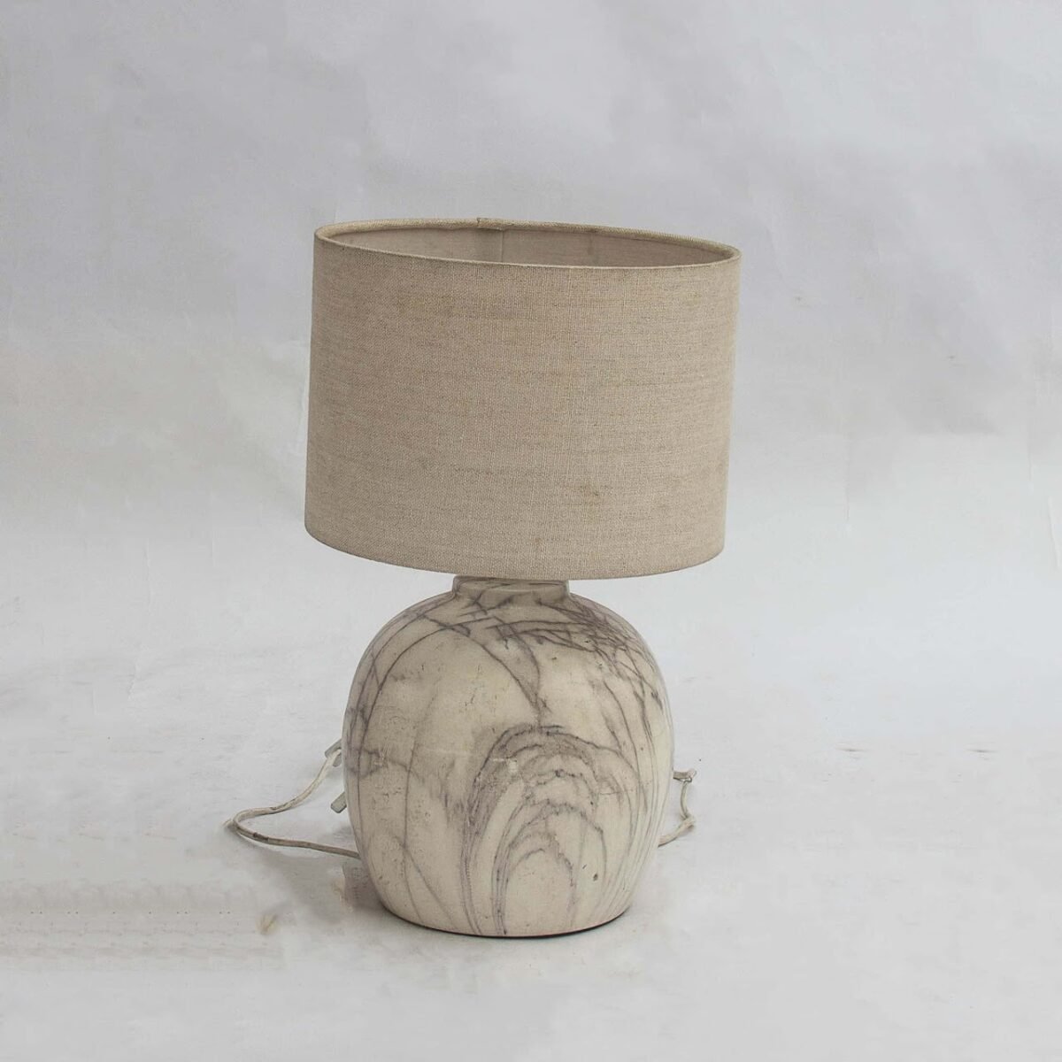 Ceramic Table Lamp 3 Marbled Sphere Ceramic Lamp (Linen Shade) - Image 1