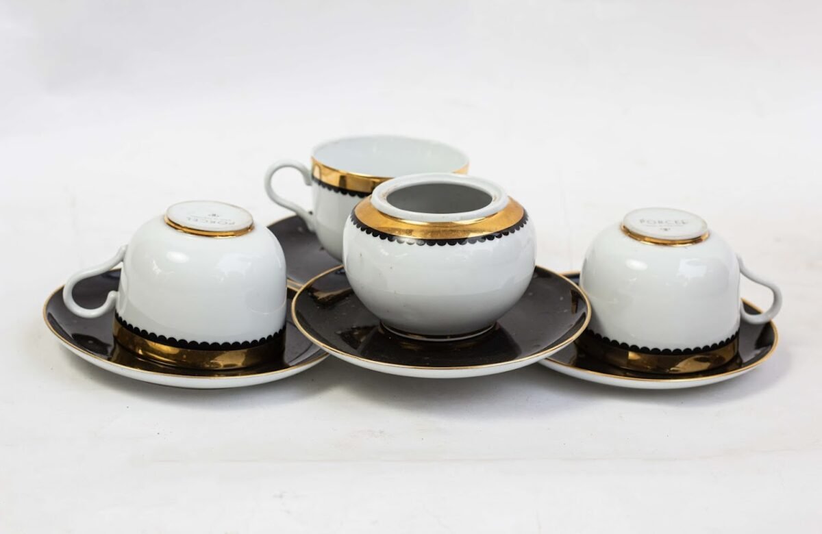 Ceramic Tea set 2 Black and Gold Rimmed Cup and Sugar Bowl Set - Image 1