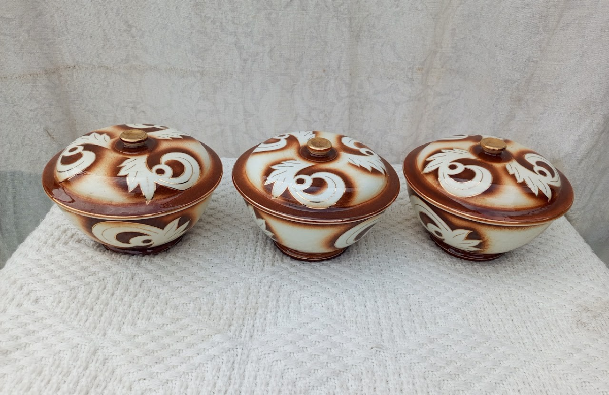 Ceramic dish Cobalt Floral Lidded Bowl Set (Trio) - Image 1
