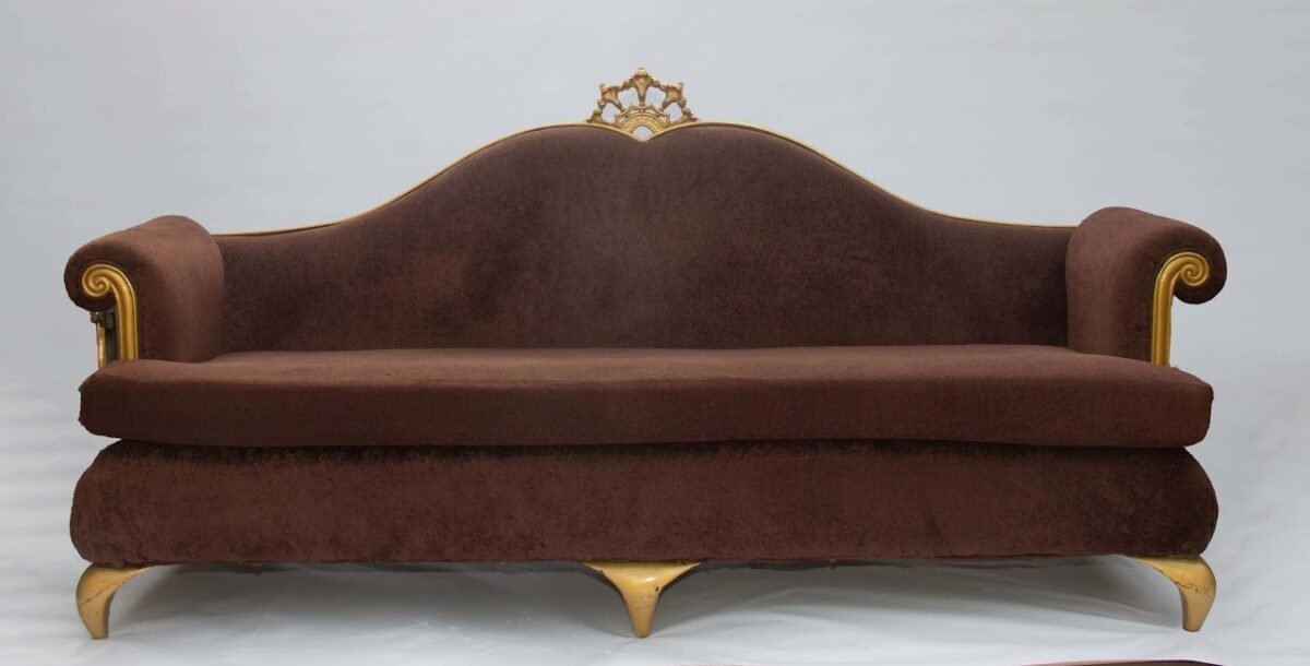 Chocolate velvet sofa - Image 1