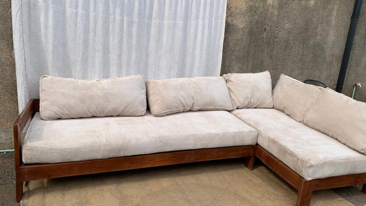 Cream L-shaped Sofa Cream 2-seater, 3-seater Sofa - Image 1