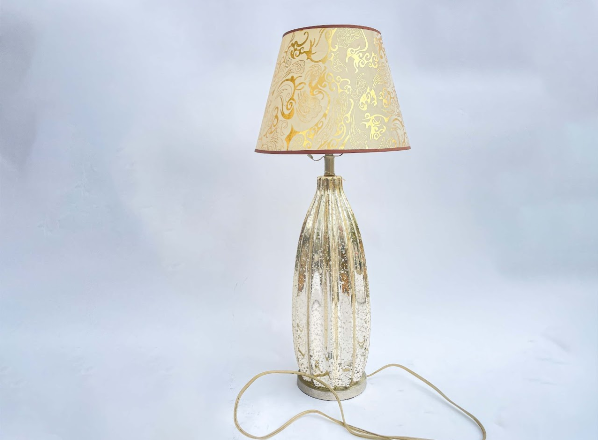 Mercury Glass Table Lamp (Gold Damask Shade) - Image 1
