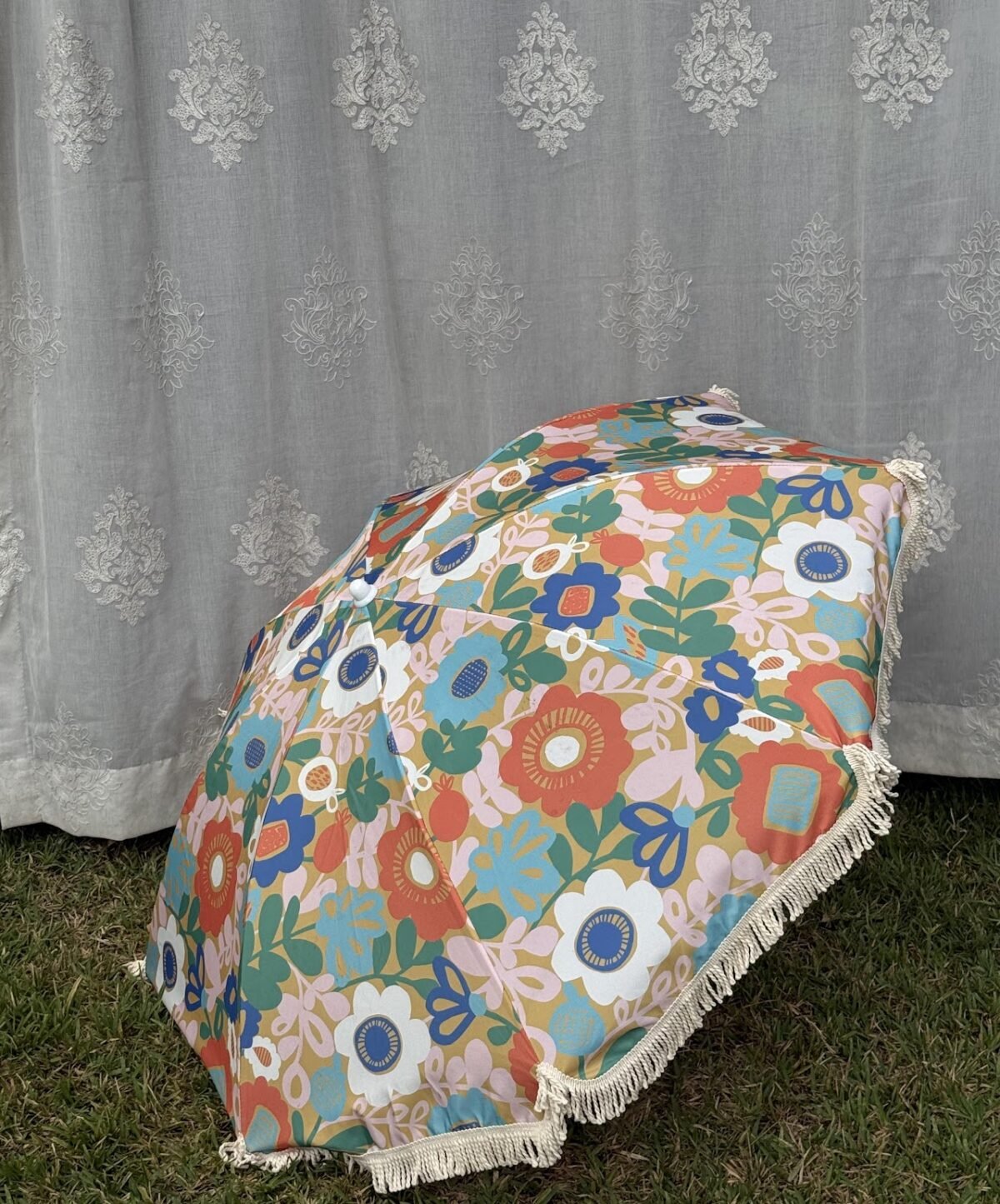Floral Fringe Beach Umbrella. Floral Fringe Beach Umbrella - Image 1