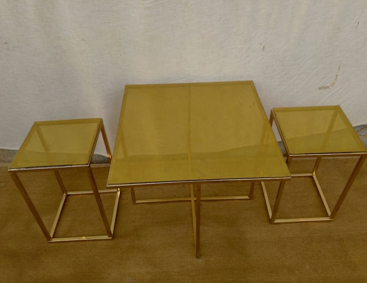 Gold Nesting coffee Table Gold nesting coffee table and stool set - Image 1