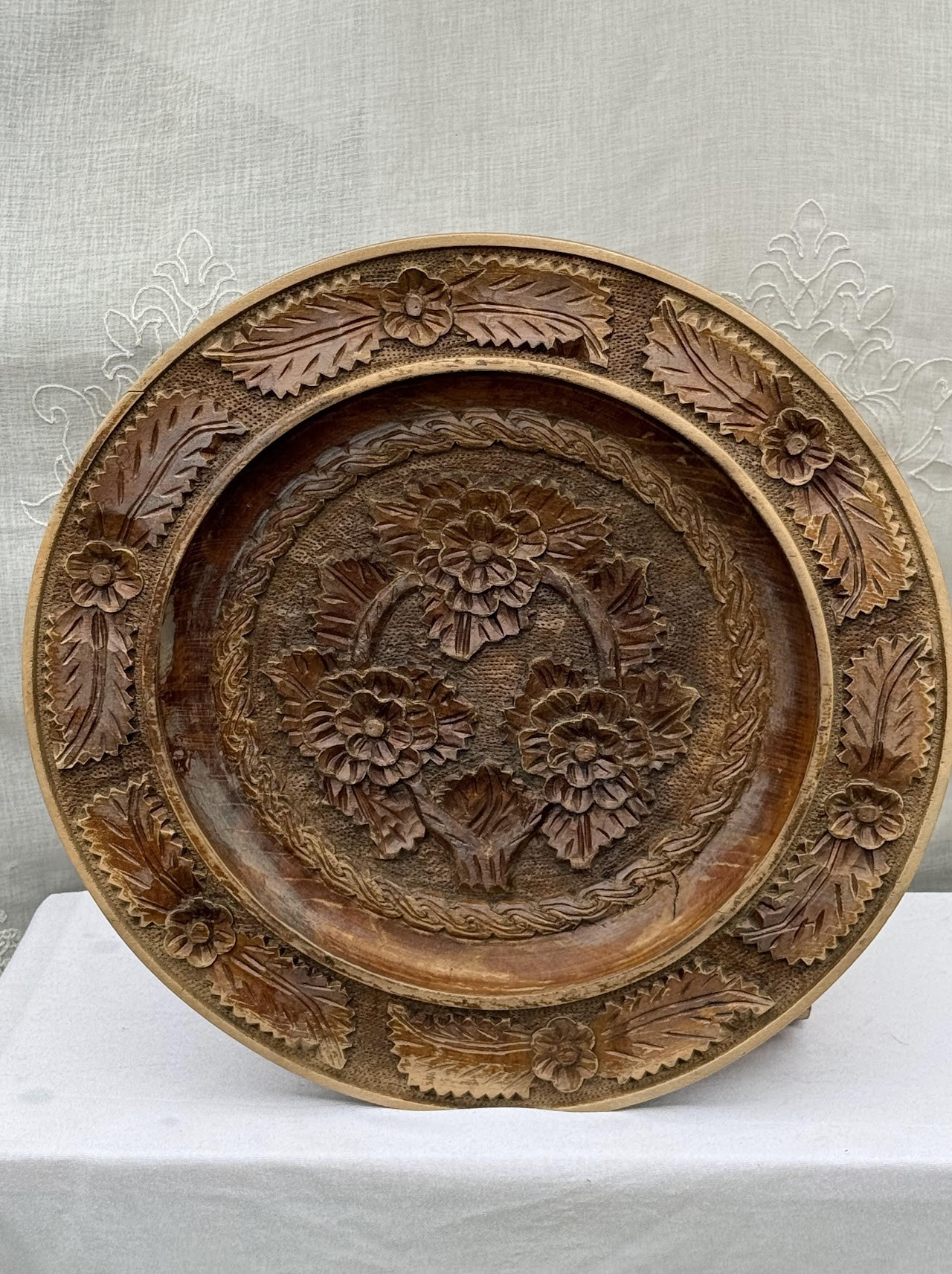 Hand-Carved Floral Relief Platter Hand-Carved Floral Relief Platter - Image 1