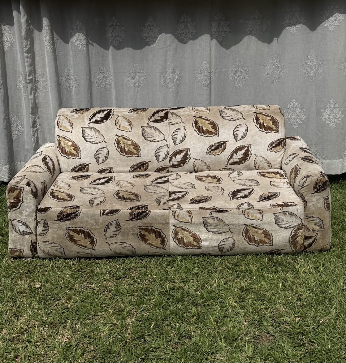 Leaf-Patterned Upholstered Sofa - Image 1