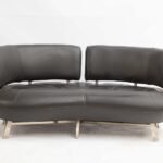 Mid-Century Modern Curved Black Leather 3-seater Sofa
