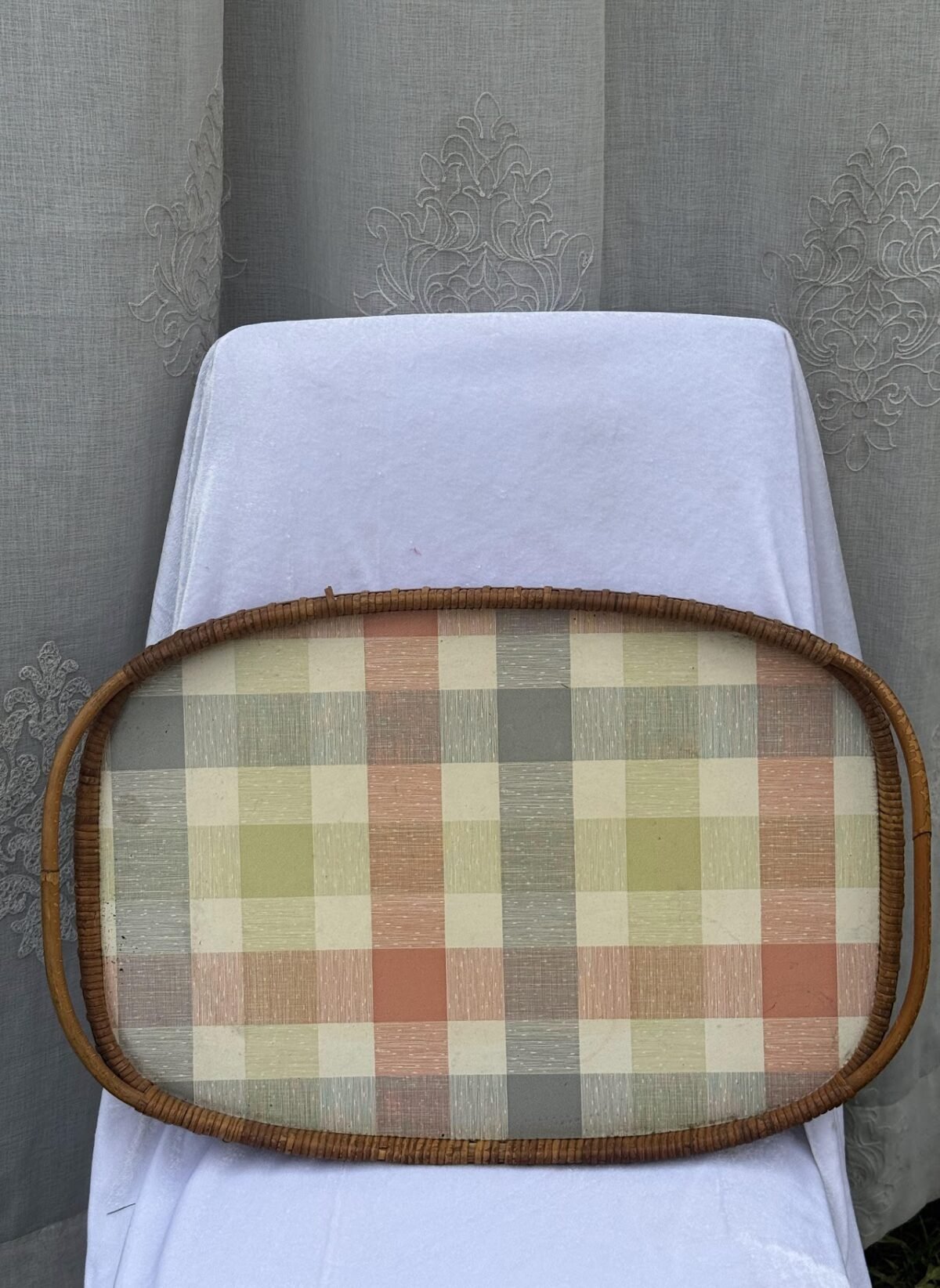 Plaid Woven Bamboo Tray - Image 1