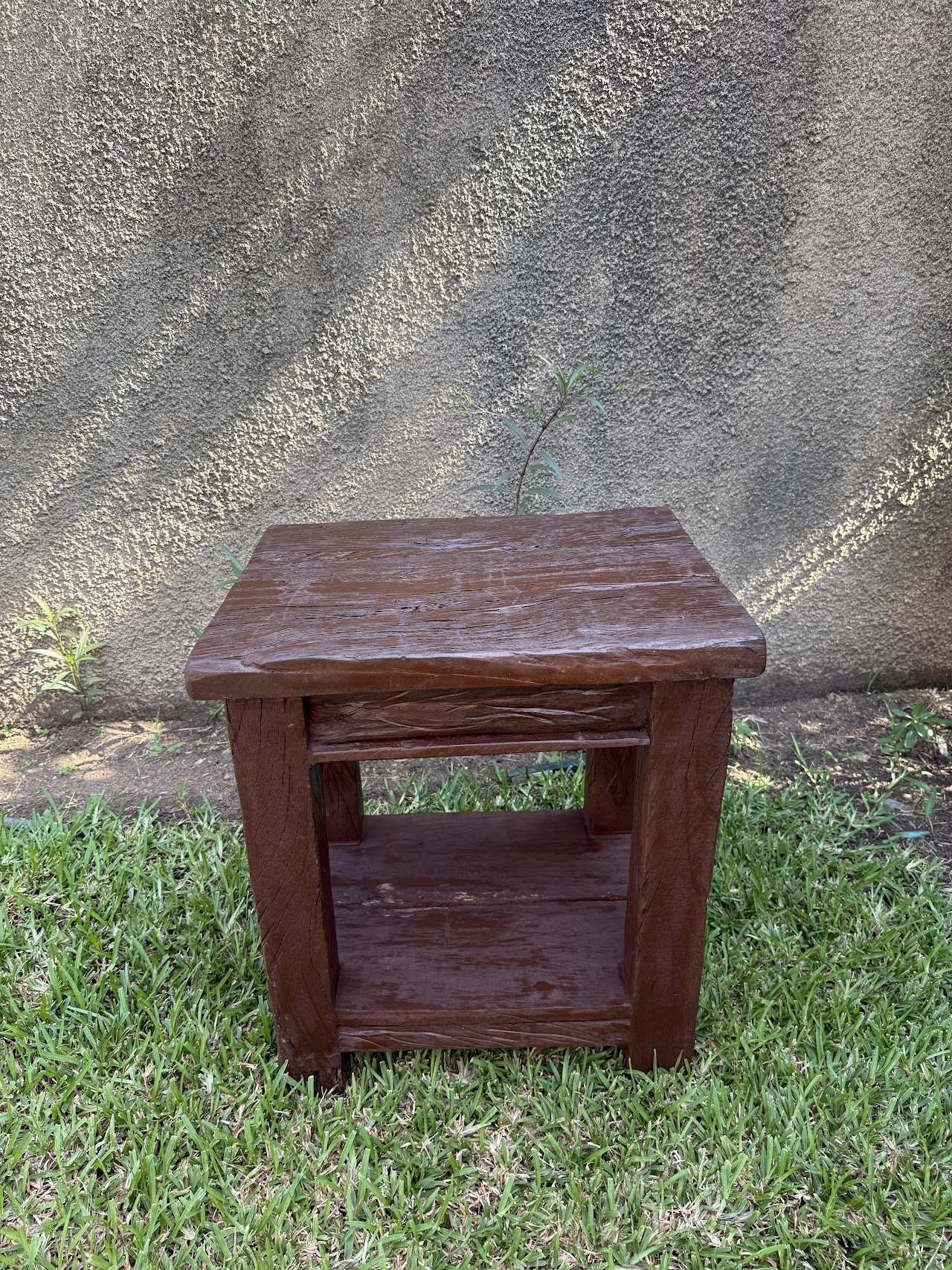 Rustic Hand-Carved Wooden Side Table Rustic Hand-Carved Wooden Side Table - Image 1