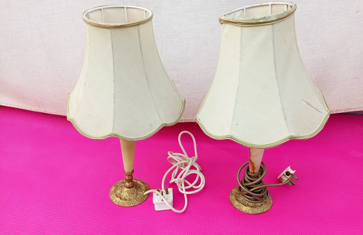 Table lamp 6 Chevron Wood Table Lamp (White Shade) - Image 1
