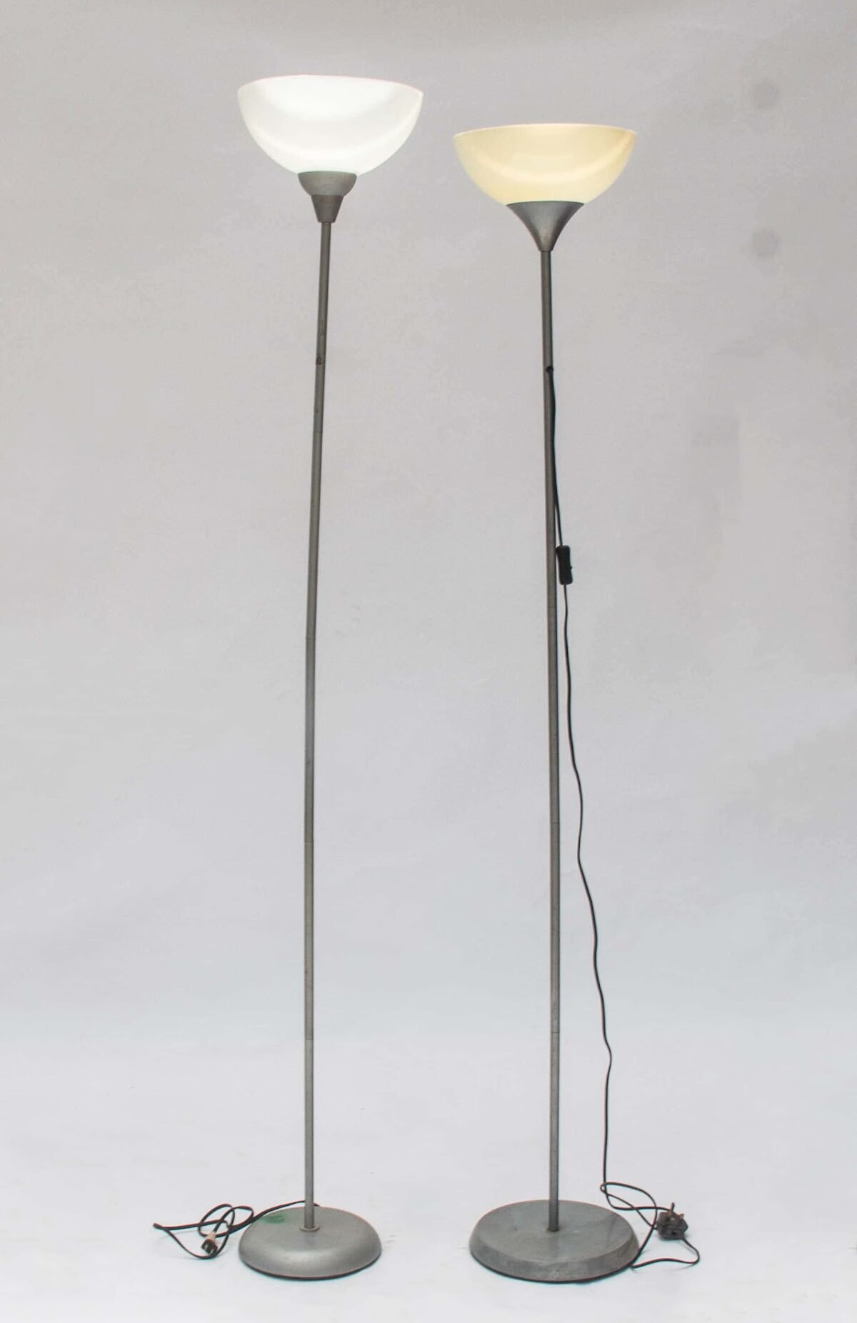 Silver Torchiere Floor Lamp Pair (White and Cream Shades) - Image 1