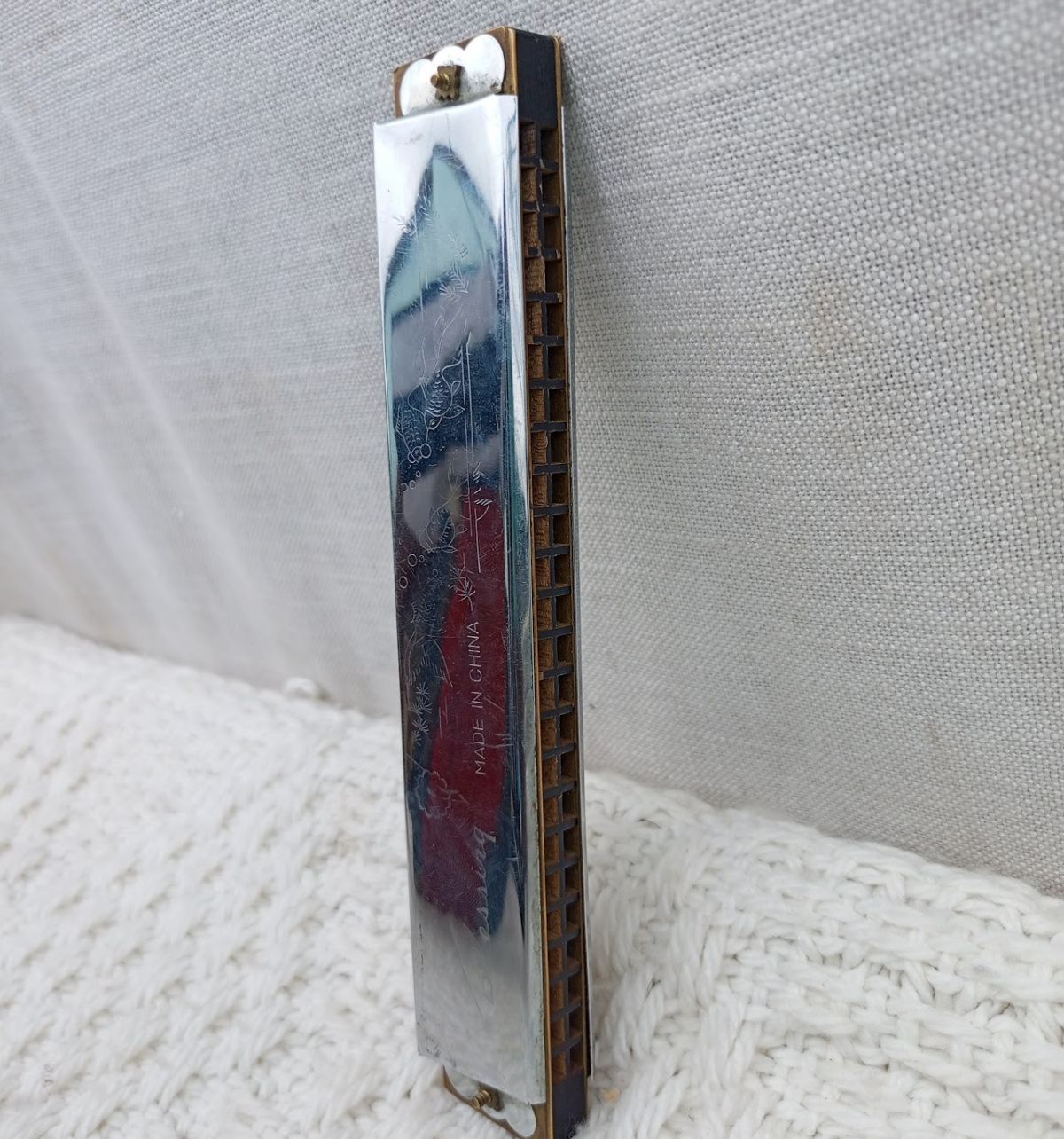 silver metal vintage harmonica - Image 2