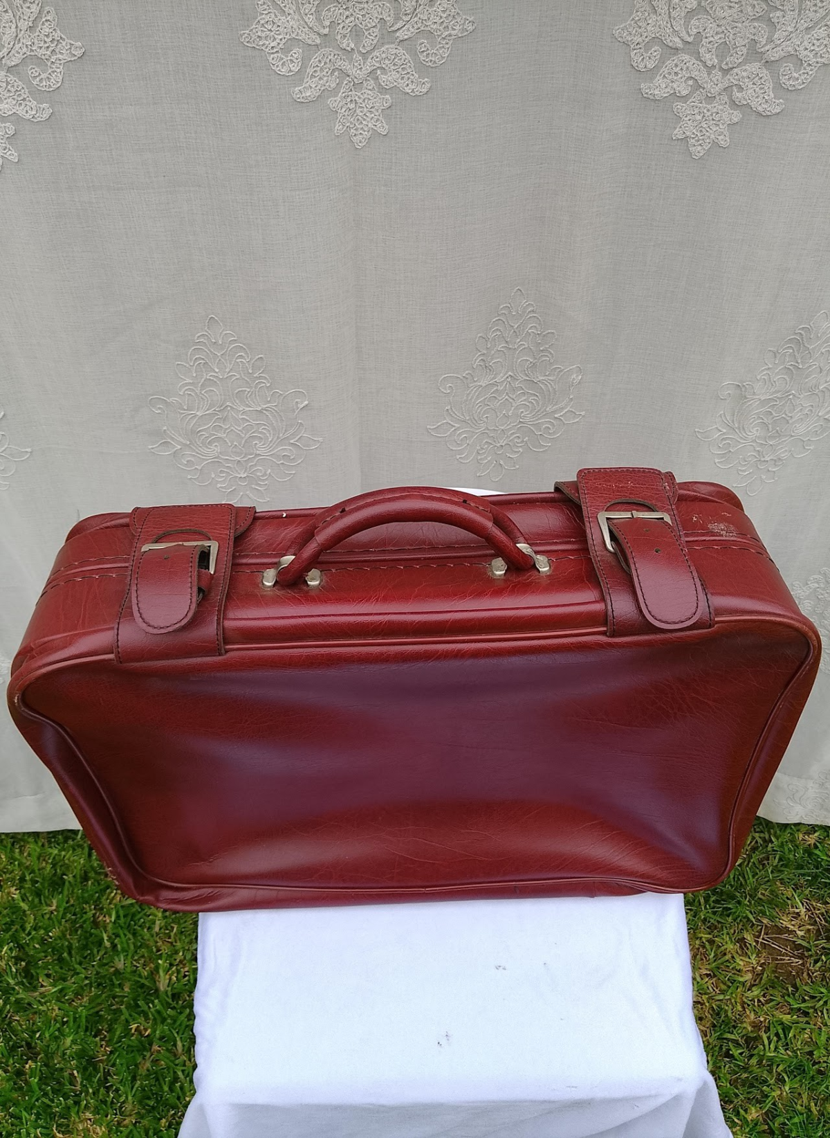 Vintage Oxblood Faux-Leather Suitcase - Image 2
