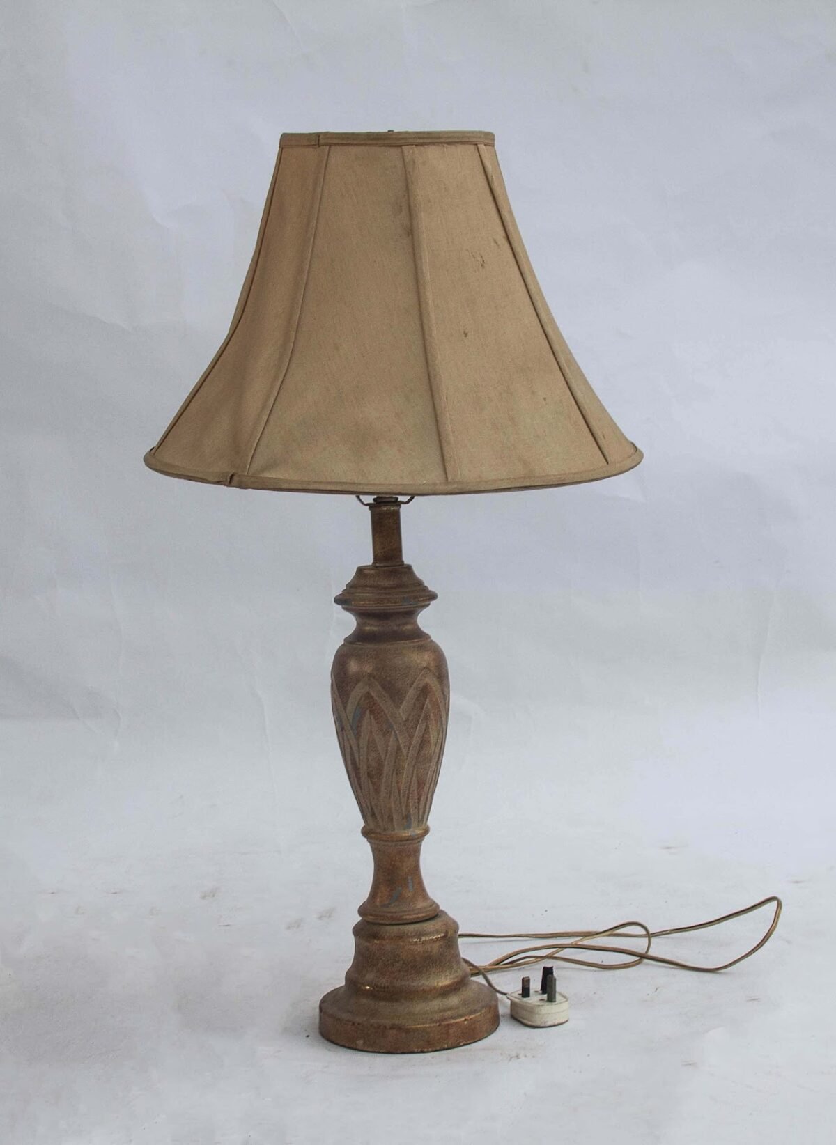 Vintage Table Lamp 0 Carved Floral Vase Table Lamp (Pleated Shade) - Image 1