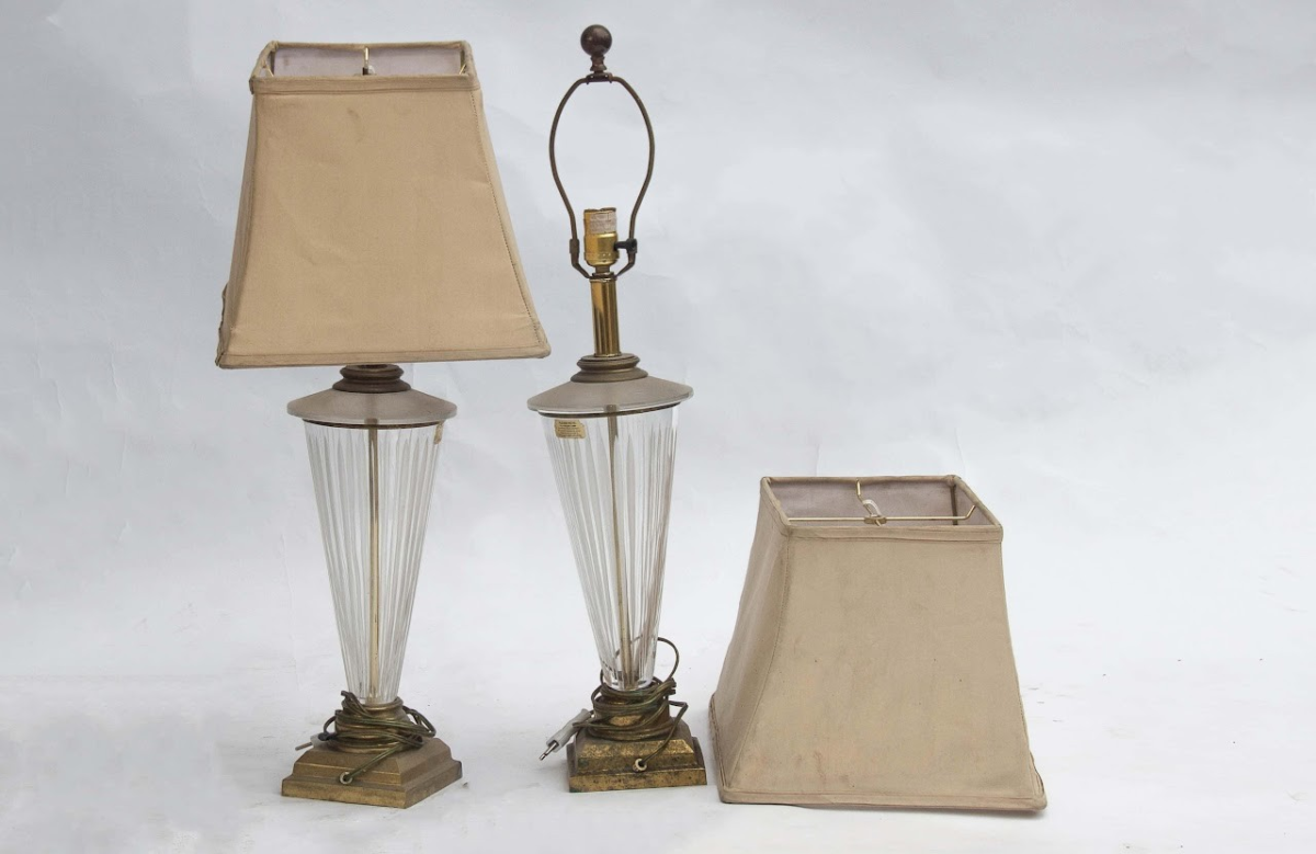 Vintage Table Lamp Etched Fluted Glass Table Lamp (Square Shade) - Image 1