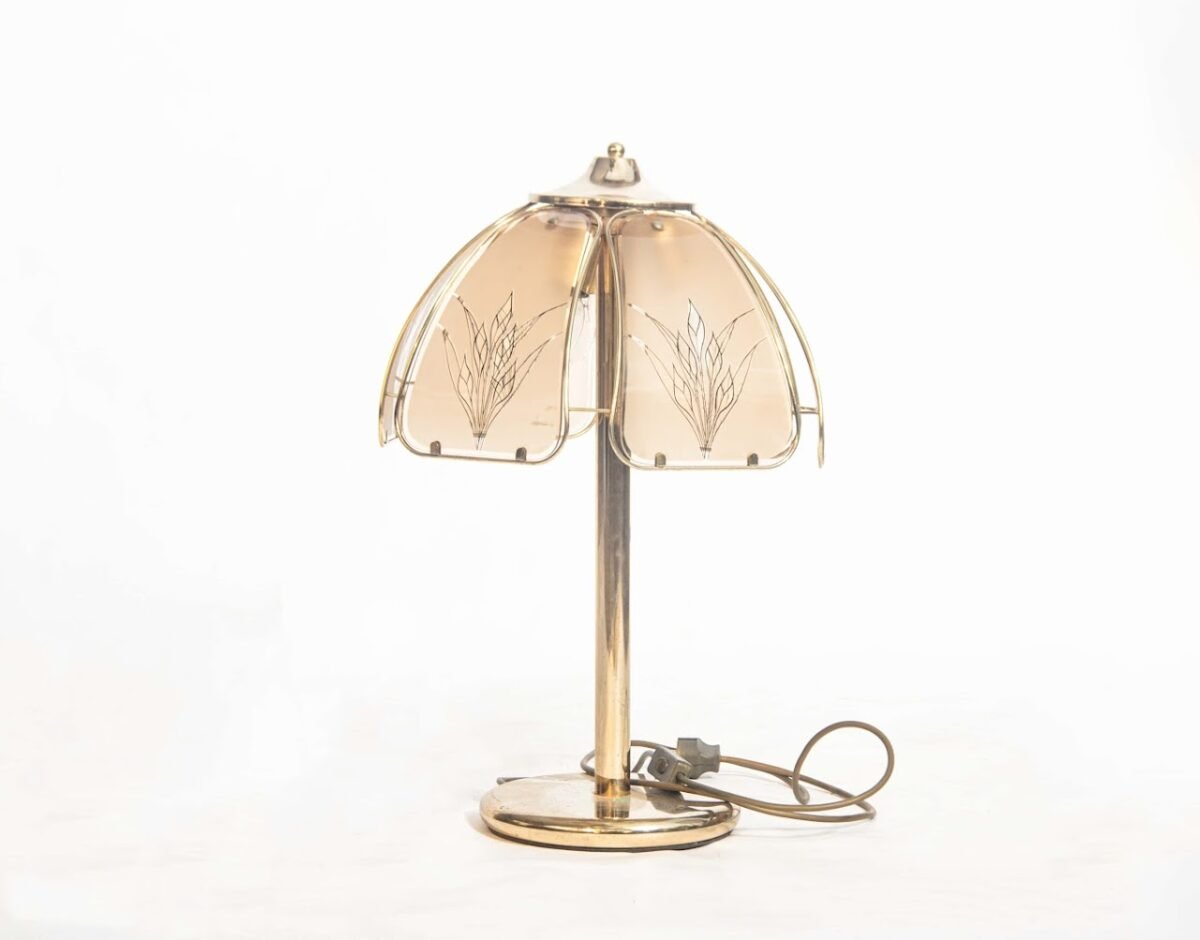 Vintage Table Lamp 7 Distressed Carved Table Lamp (Cream Bell Shade) - Image 1
