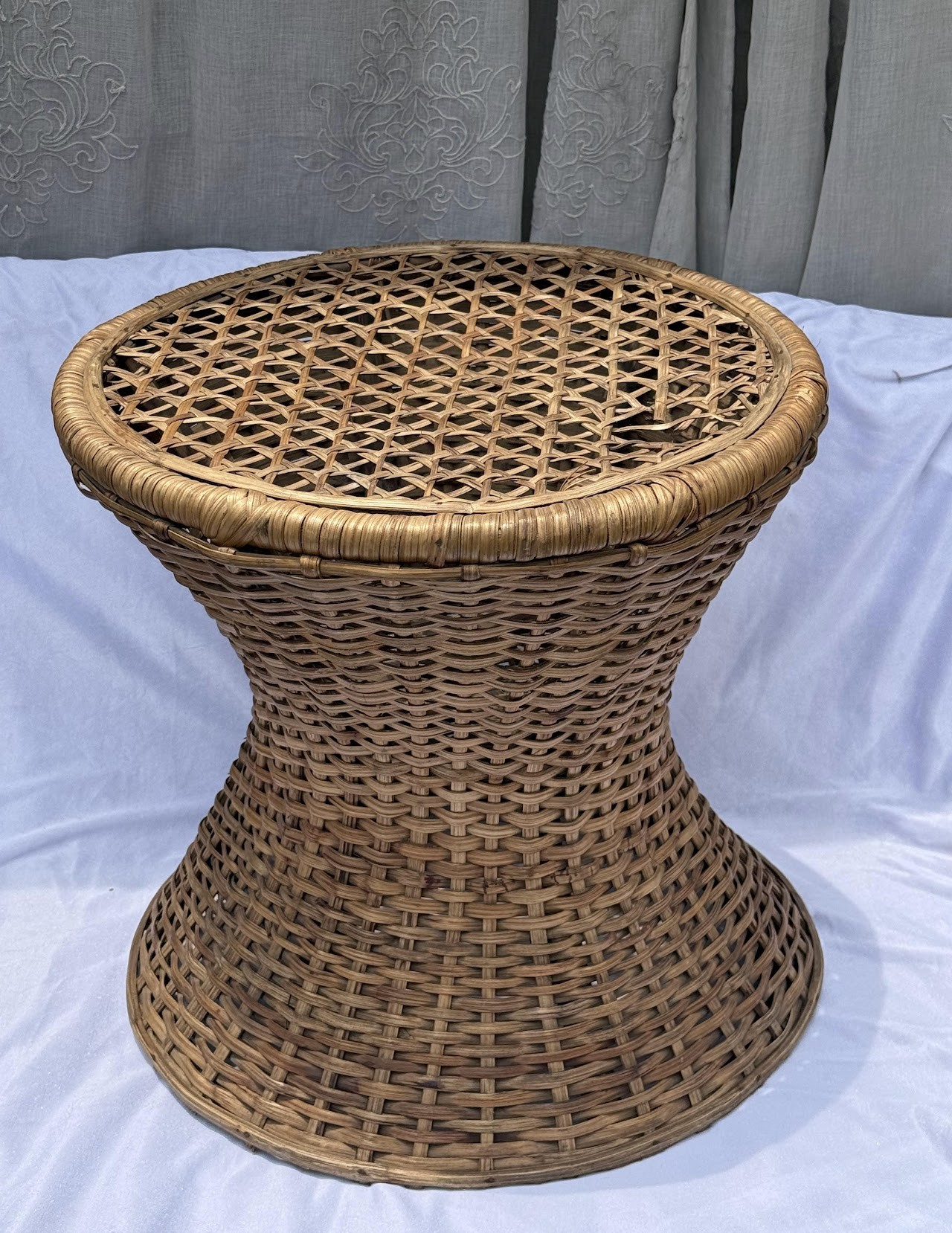 Vintage Woven Rattan Hourglass Stool Vintage Woven Rattan Hourglass Stool - Image 1