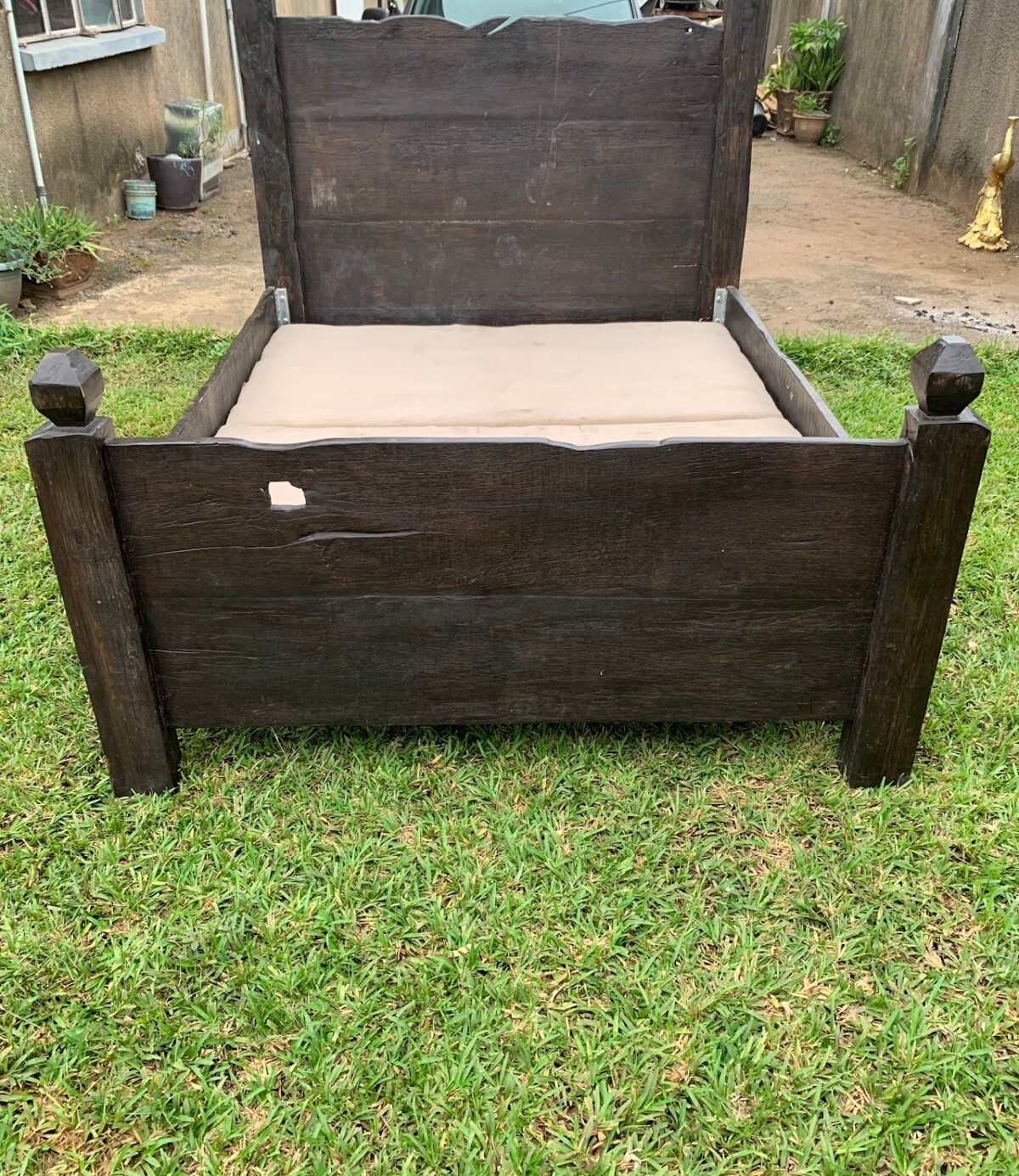 Rustic Dark Wood Bed Frame - Image 1