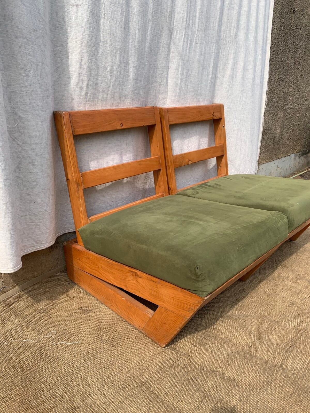 Green Wooden 2-Seater Couch - Image 1