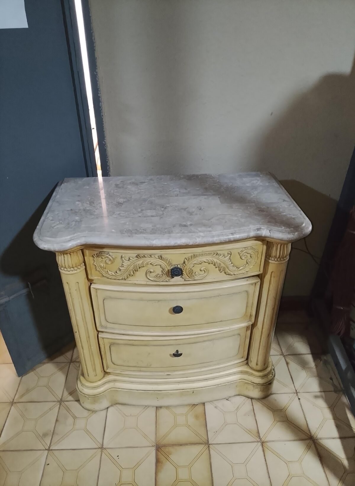 Antique-Style Marble-Top Nightstand - Image 2