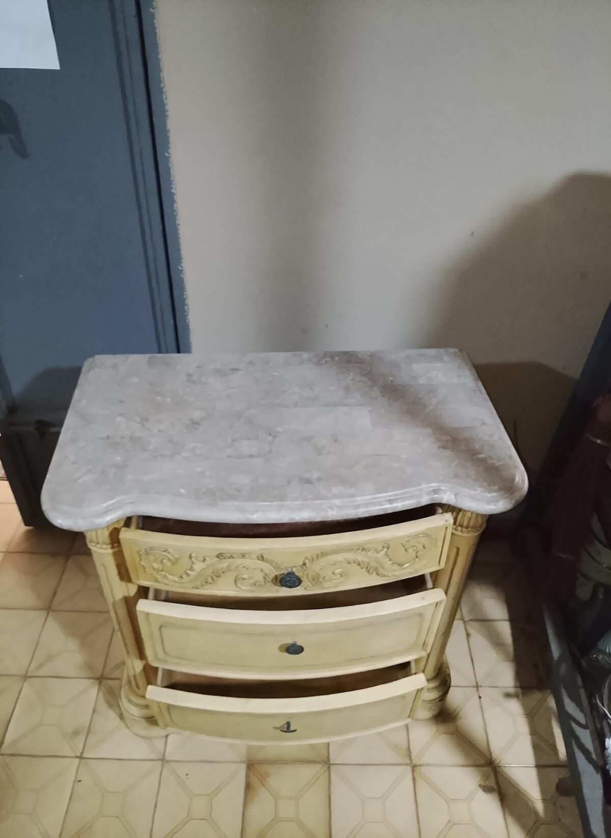 Antique-Style Marble-Top Nightstand - Image 1