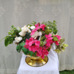 Gold Pedestal Bowl with flowers
