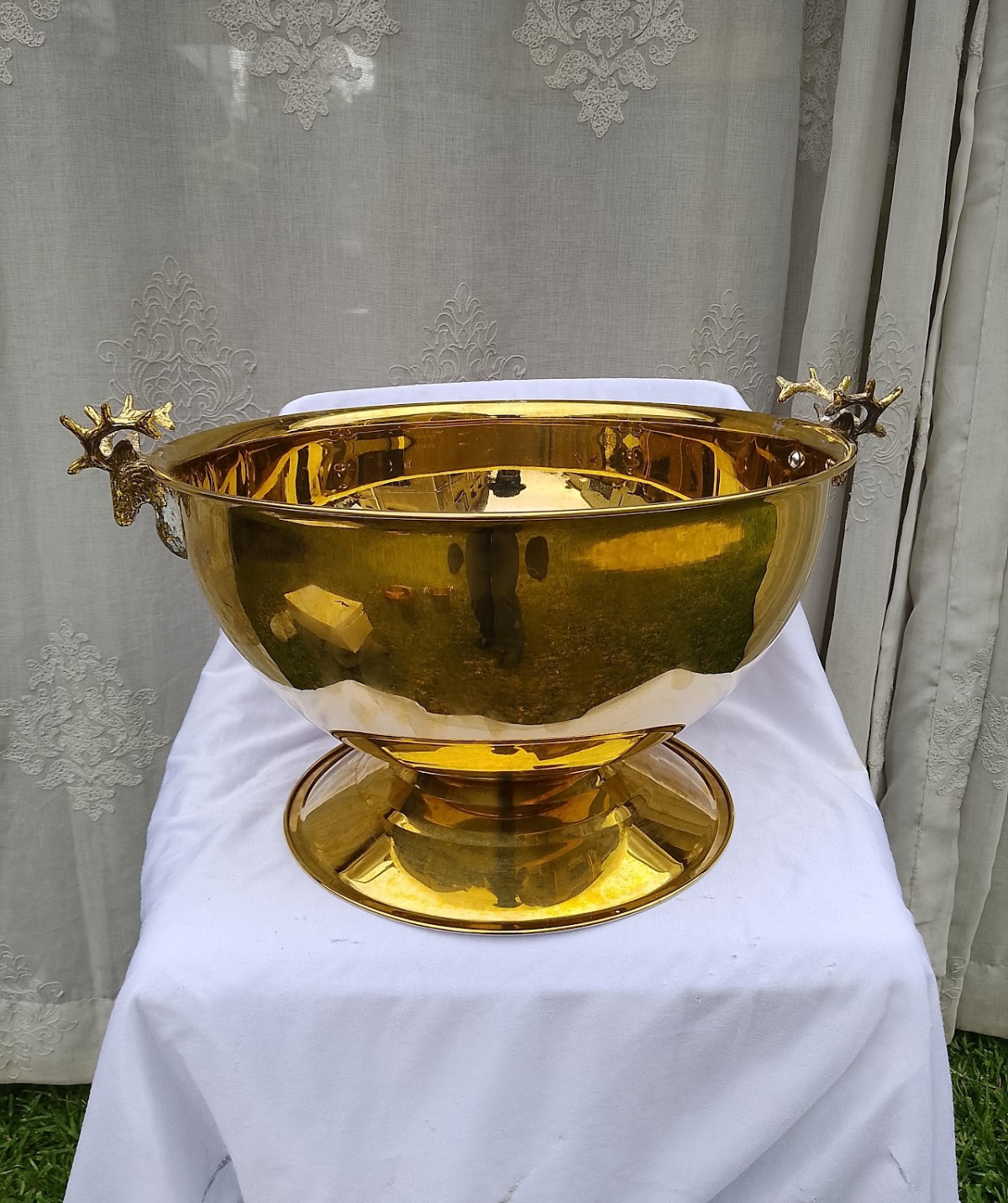 Gold Pedestal Bowl with flowers - Image 2