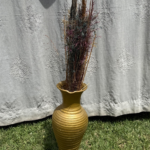 Gold Ribbed Amphora Vase with Dried Grasses