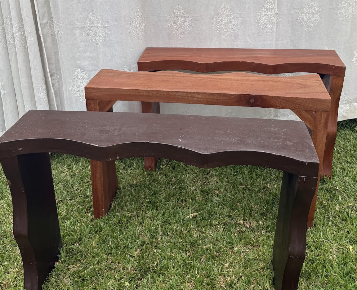 Hand Carved Wooden Console Bench 2 Scalloped Wood Bench (Set of 3 Tones) - Image 1