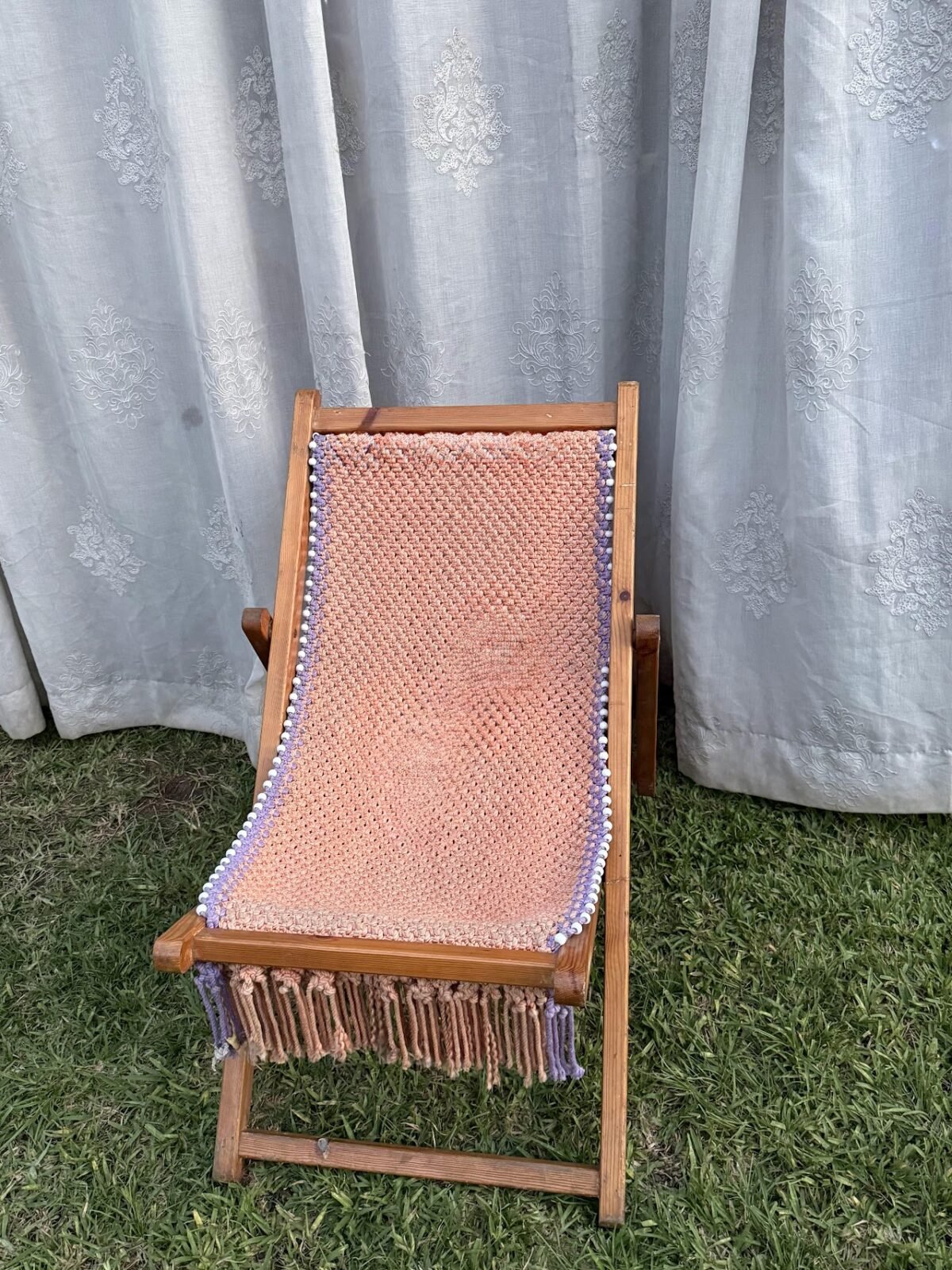 Macramé Folding Deck Chair. Macrame Folding Deck Chair - Image 1
