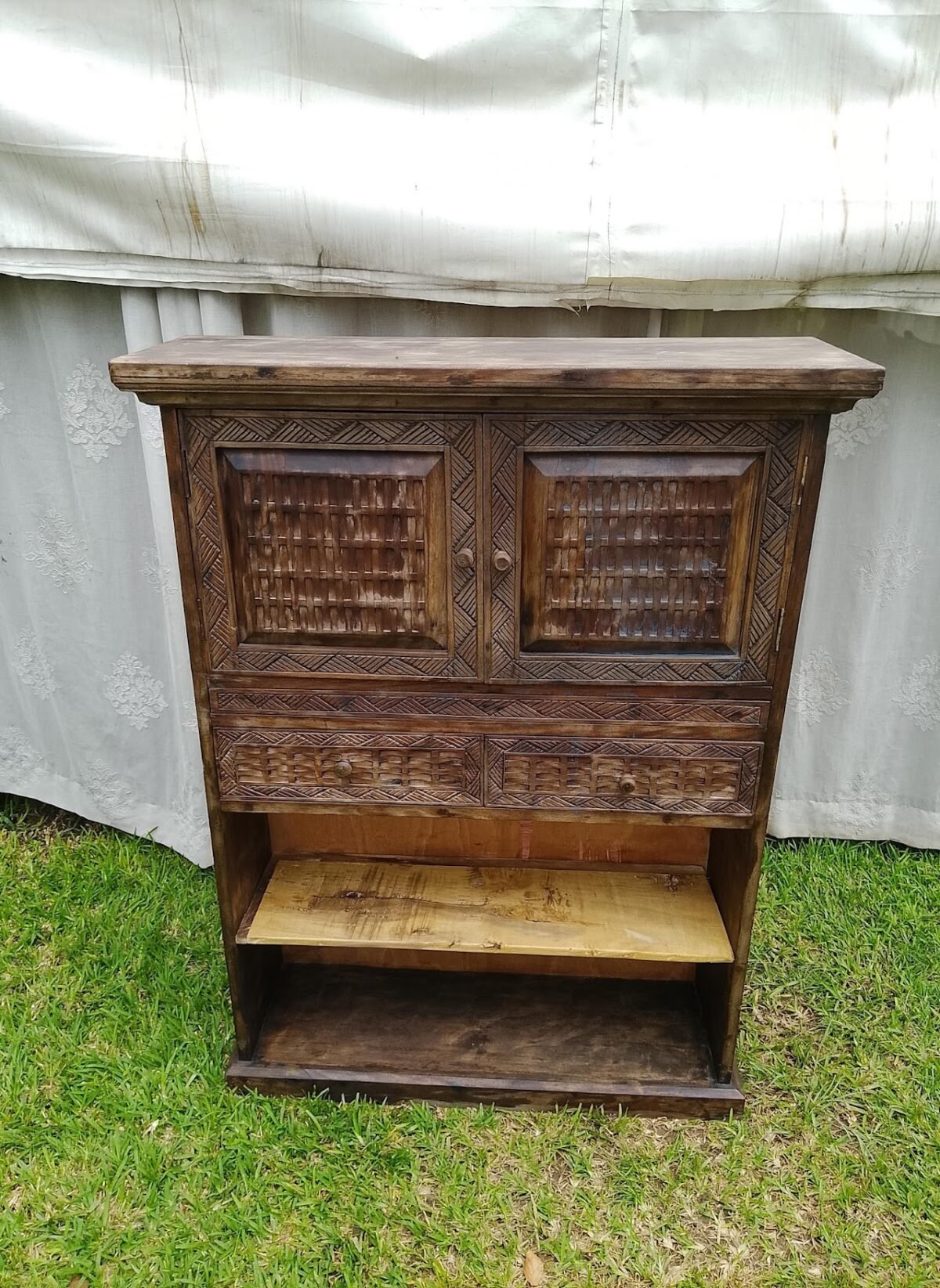 Rustic Carved Wood Armoire Storage Cabinet2 Rustic Carved Wood Armoire Storage Cabinet - Image 1