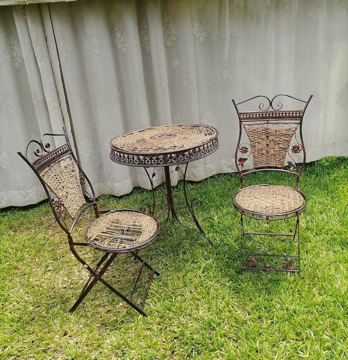 Wicker and Wrought Iron Bistro Set - Image 1