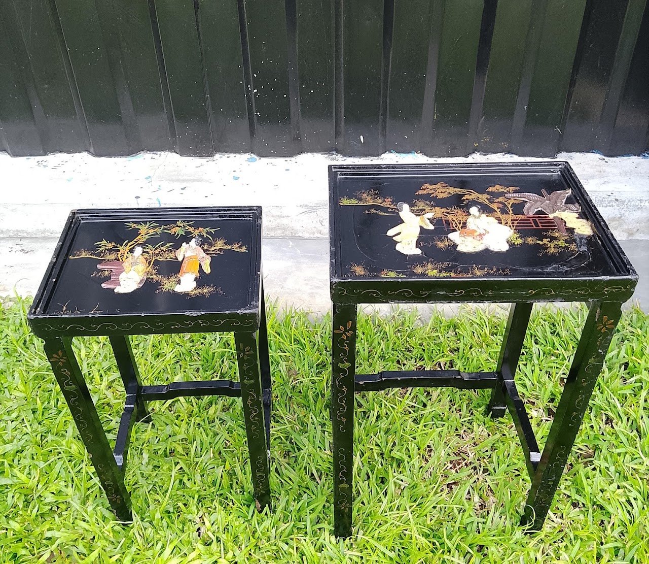 Asian-Style Inlaid Accent Stools Asian-Style Inlaid Accent Stools - Image 1